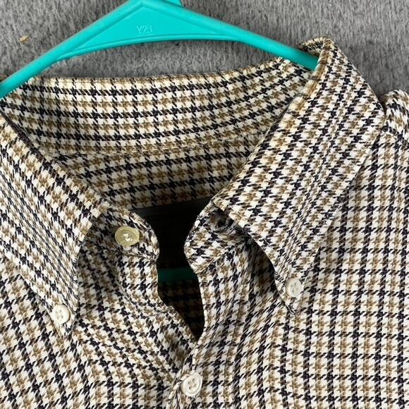 Johnston & Murphy Button Down Shirt Men's Large Brown Houndstooth Preppy Office - Picture 7 of 11